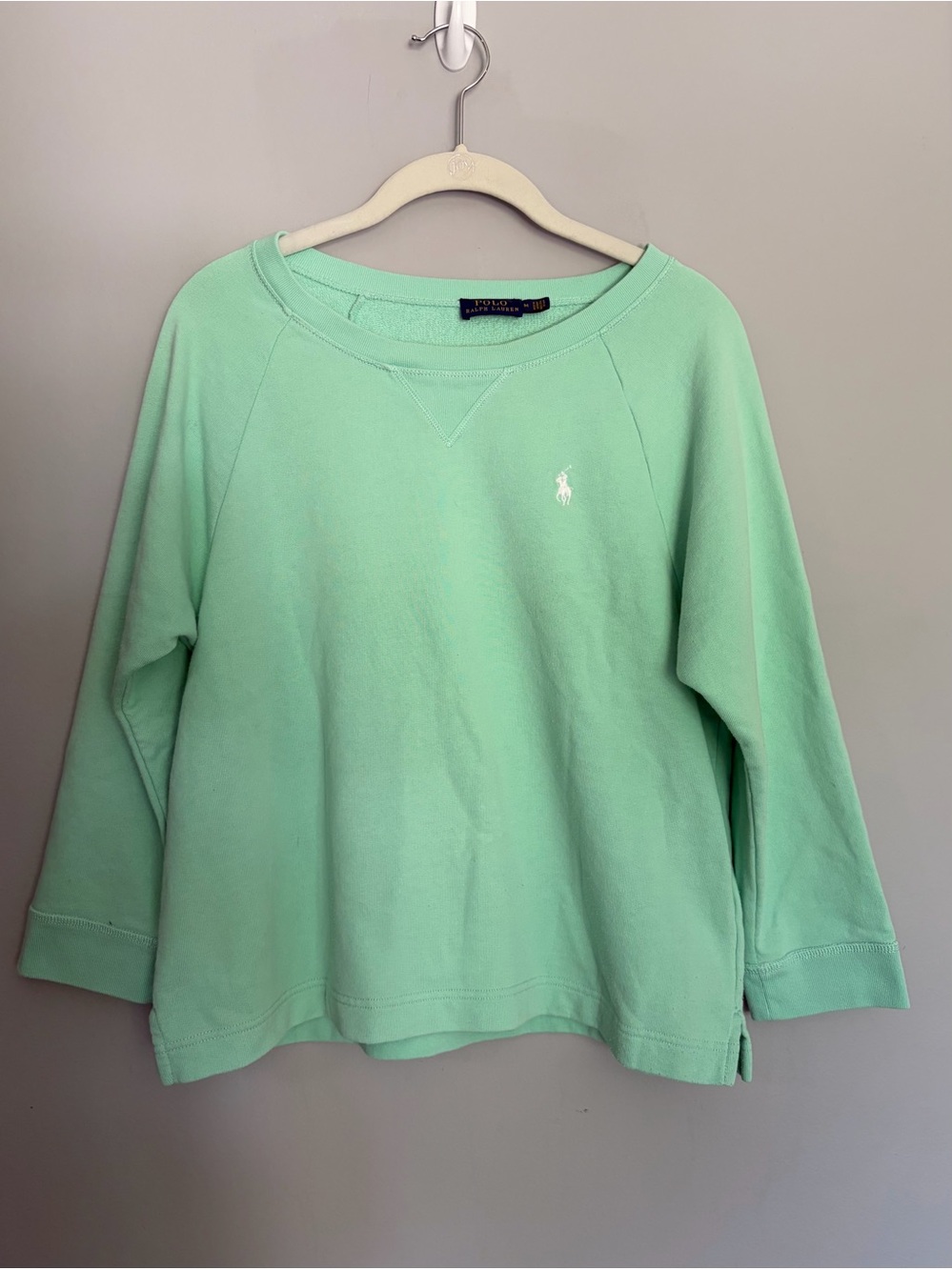 Polo Ralph Lauren Sweatshirt Women’s M Mint Green White Embroidered Pony Preppy